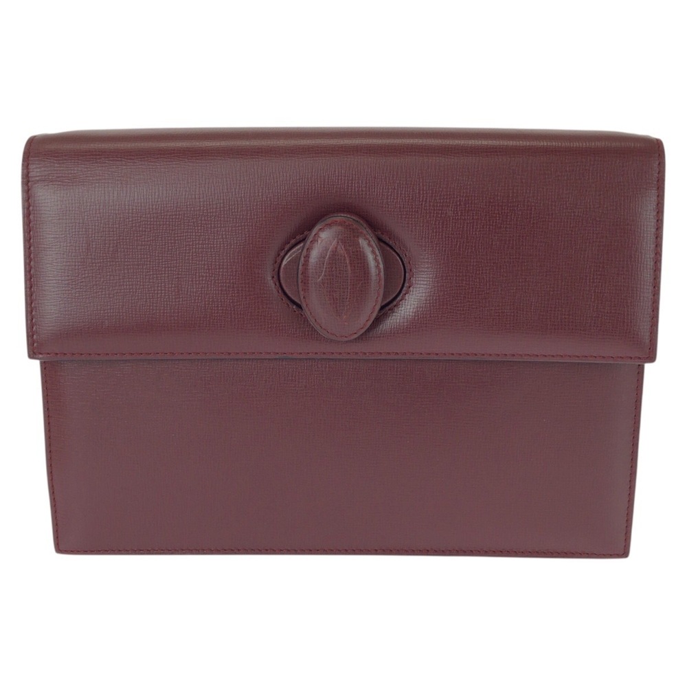 CARTIER Vintage Must Line Clutch Bag (Wine Red/Bordeaux) with Gold Hardware, ...